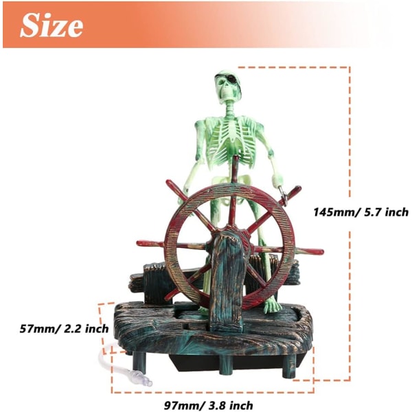 Akvarieornament Piratkaptein, Akvariumdekorasjon Undersjøisk Skele