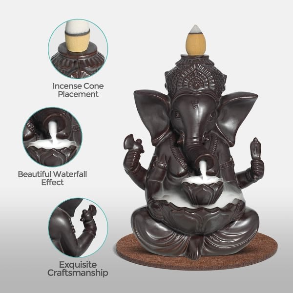 Vattenfall tillbakaflöde rökelsebrännare keramik, handgjord rökelsekar rökelse kon fontän, aromaterapi elefant prydnad