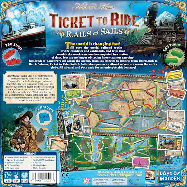 Ticket to Ride: Rails & Sails - Brettspill av Days of Wonder | 2-5 spillere-Xin