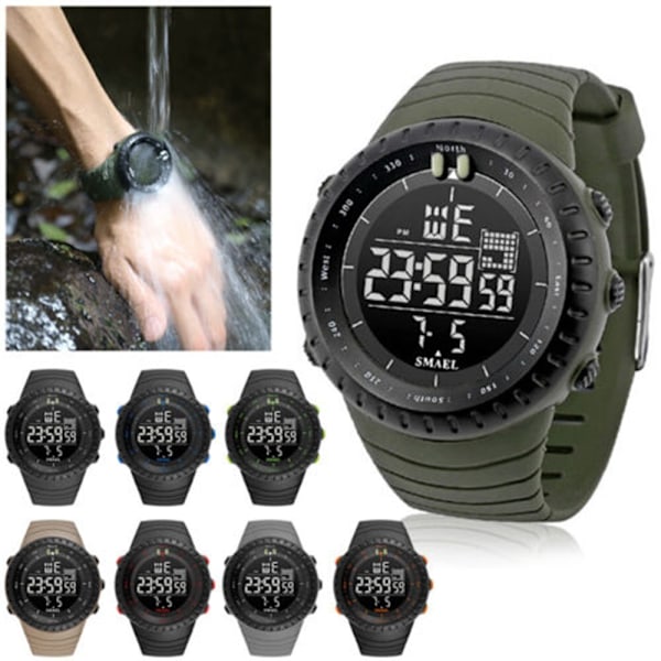 Herrklocka Vattentät Sport Militär Analog Kvarts LED Digital Armbandsur Khaki