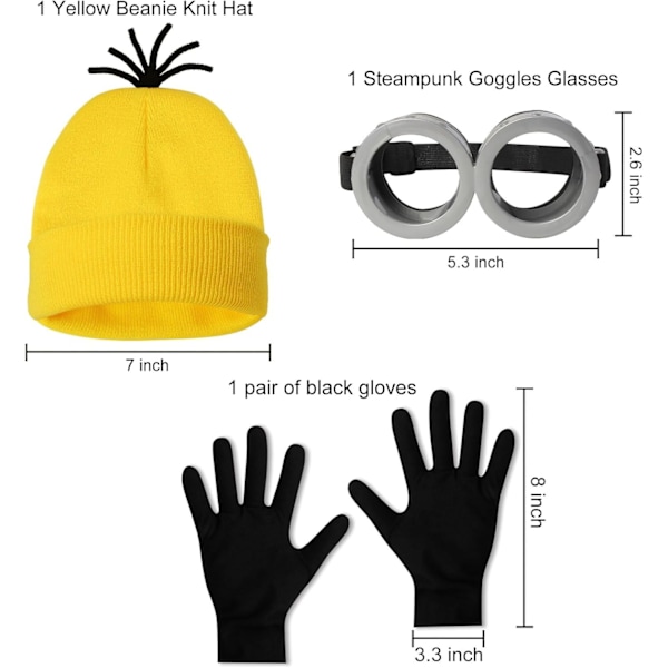 Halloween-kostym Beaniehatt Minion-glasögon Handskar Maskeradkostym Despicable Me Cosplay Tillbehör Vuxen