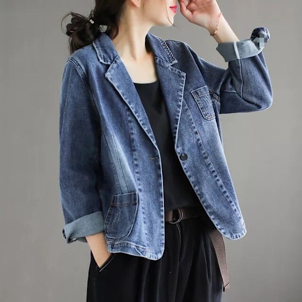 Dame jeansjakke JAutumn jeansjakke blazer dame løse jakker Casual cowboyjakke Dametaske Blazer jeans S