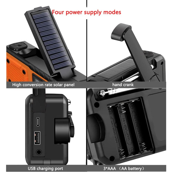 Vevradio, 4000mAh Powerbank Solcelle-vevradio, AM/FM/WB/NOAA og Varsling Bærbar Væradio