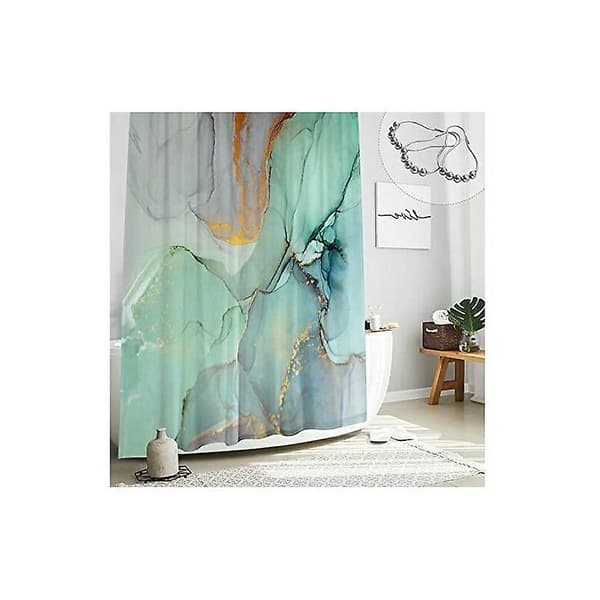 Extra långt duschdraperi 180 210cm, Abstrakt Marmor Duschdraperi, Blå Grön Lila Jade Textur null-XF9- null none