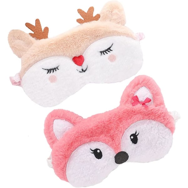 2 Pack Cute Animal Sleep Mask tytöille Söpö sarjakuva Fox Elk