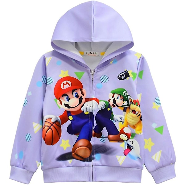 Super Mario Bros 3D-print Børne Hoodie Jakke Frakke Langærmet Tegneserie Casual Fuld Lynlås Hættetrøjer Overdele Overtøj C C 8-9 Years