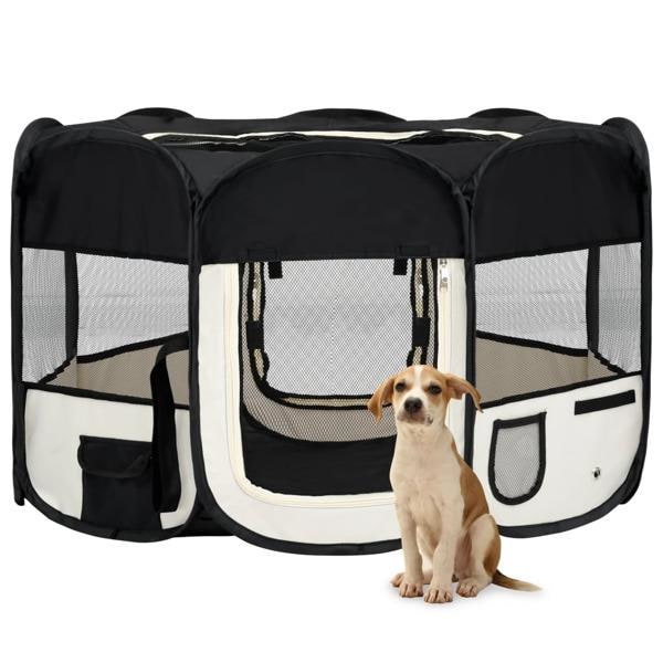 vidaXL Sammenleggbar hundegård med veske svart 125x125x61 cm-XF3-