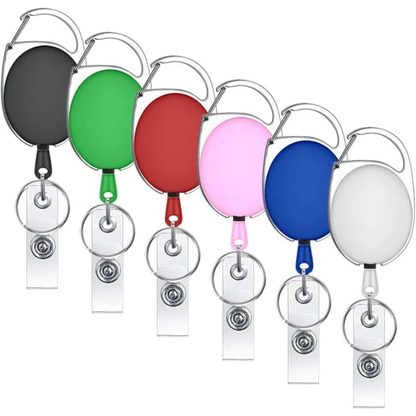 6 stycken blandade färger Karbinhake Indragbar märkesrulleclips Lanyardförlängare för nyckelring och ID-kort