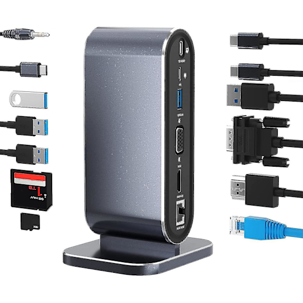 12-in-1 USB C-telakointiasema USB C Hub-telakointi Kannettava Näyttö Telakointiasema