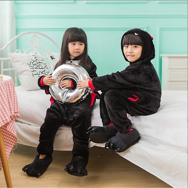 Unisex barn flanell onesie pyjamas, cosplay dyrekostyme en del halloween nattklær nattklær for gutter jenter fladdermus bad Bath 6-7 Years