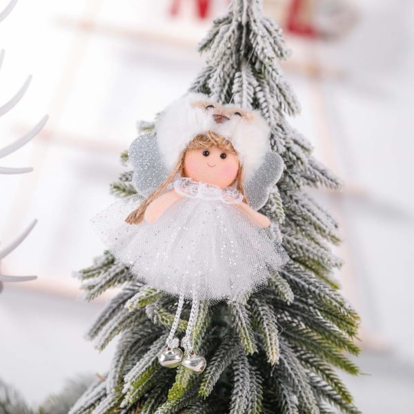 2 pakkauksen joulukuusenkoristeriipus söpö enkelin pitsinen nukke-ornamentti Luova lahja perheen joulujuhliin (Pöllö valkoinen)