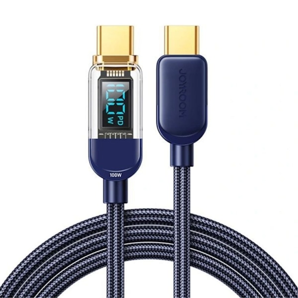 Joyroom USB-C till USB-C-kabel med display 100W, 1,2 m – Blå blue