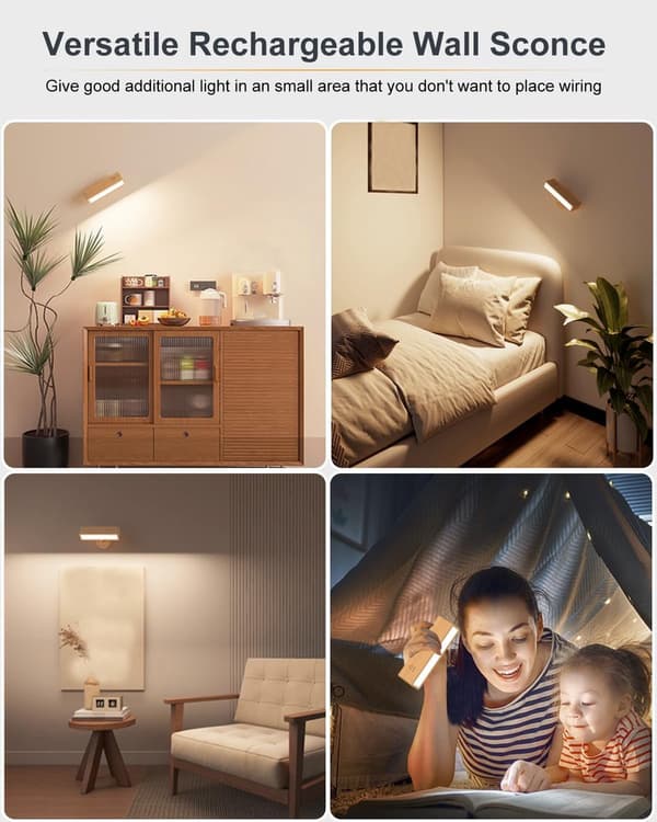 Genopladelig væglampe LED USB Touch Control 360 Justerbar til soveværelse stue brown