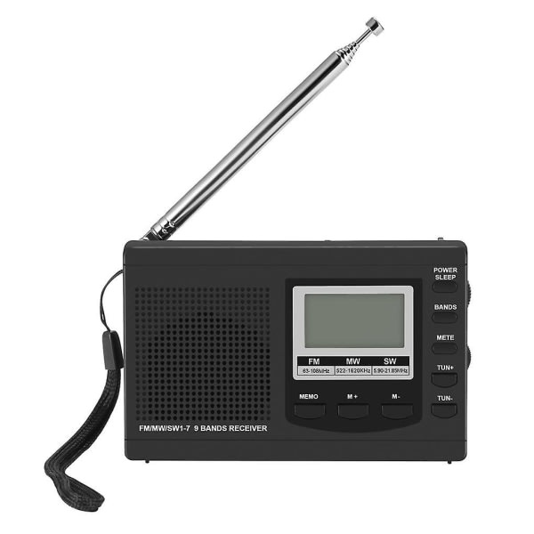 Miniradiot FM/MW/SW Sisäänvedettävä antenniradiovastaanotin -nauhuri Musta
