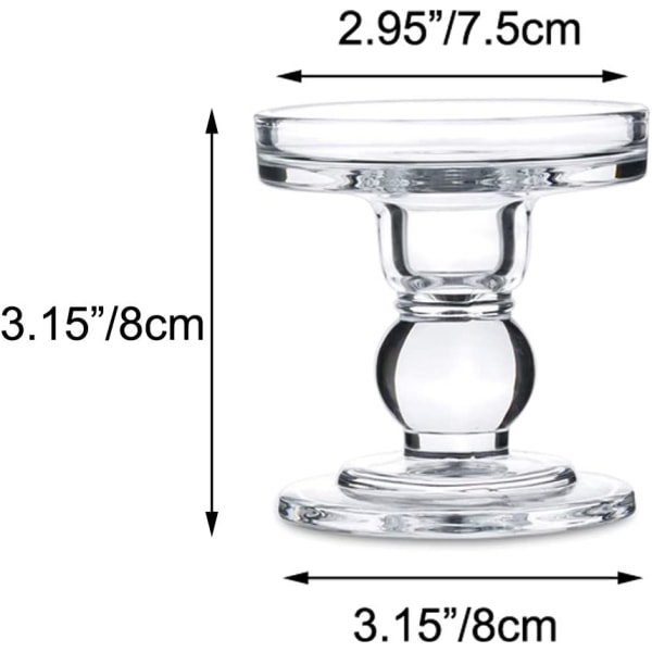 2 st Ljusstake och pelare av glas, 8 cm hög kristallvind