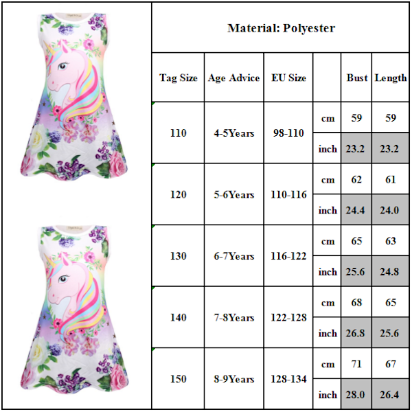 Enhjørning Blomstermønstret Ermeløs Jentekjole Kostyme Lilla 150 purple