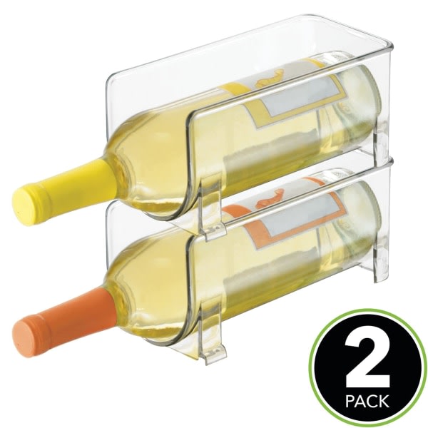 Flaskestativ (sett med 2) - Stablebar plastflaskestativ for flasker med vin, brus eller andre drikker - Moderne vinstativ for 1 flaske - Klar