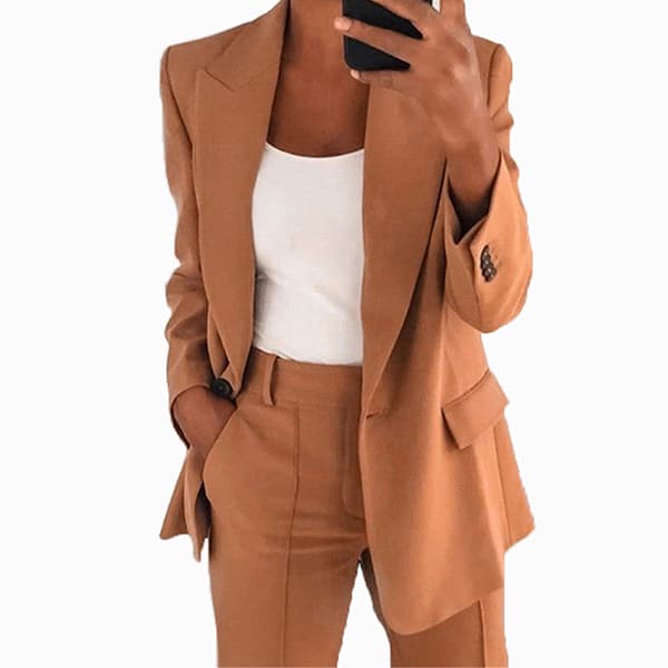 Draktssett for kvinner, 2-delt Blazer-bukse BRUN BROWN M