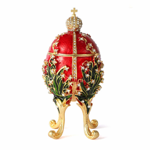 Vintage käsinmaalattu Faberge Egg Style saranoitu korurasia, jossa on rikas emali ja kimaltelevat strassit, ainutlaatuinen lahja kodin sisustukseen