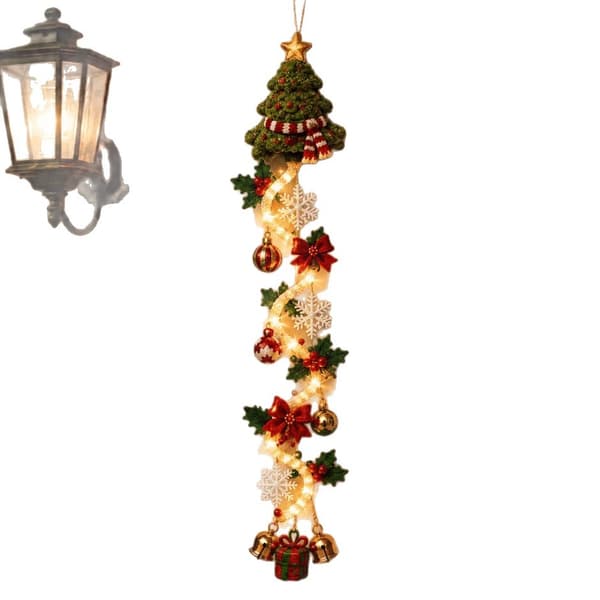 Gjør-det-selv lysende jule-dørhenger-sett, lysende nisse-snømann-tredekorasjon Gingerbread man