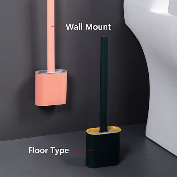Silikone Flad Toiletbørste Med Holder, Fleksibel Silikone Toiletbørste Og Holder Sæt Til Badeværelse