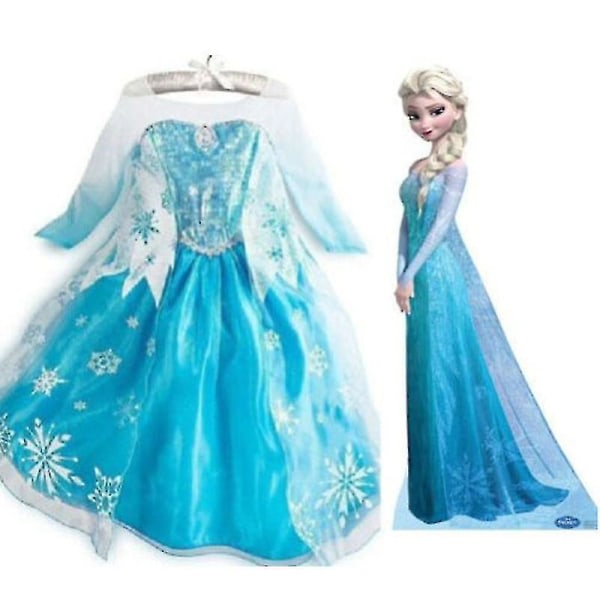 Flickor Frozen Queen Elsa Costume Princess Fancy Dress W 5-6 Years