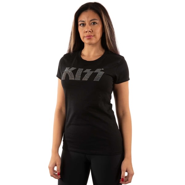 Kiss-logo T-shirt med udsmykning til kvinder/damer L Sort L