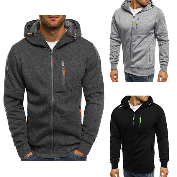 Man Hoody Fleece Varma Hoodies Jakke Genser Grå M Grey