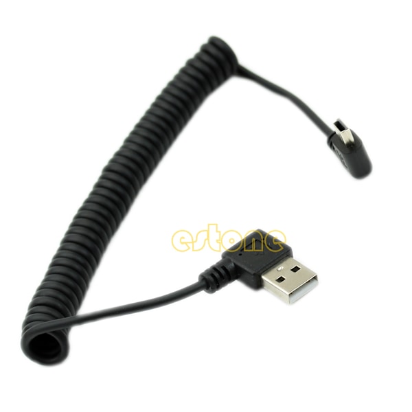 USB 2.0 A-uros - Mini USB 5-nastainen 90 asteen oikean kulman spiraalikaapeli MP3-soittimille ja digikameroille