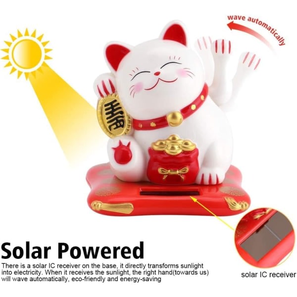 Lucky Cat - Maneki Neko Solar Powered Winke Lucky Cat Solar Sweet Cat för skrivbordsdekoration Hemtillbehör (Färg: Vit)