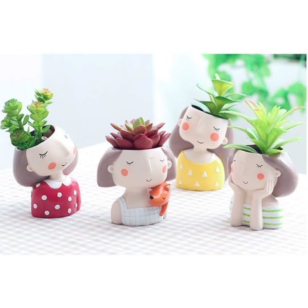 Nyhed Cute Girls Head Succulent Planter Pot White Bonsai