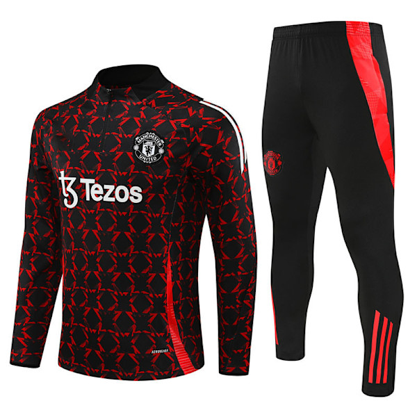 2425 Ny Manchester United Långärmad Halv Zip Träningströja för Vuxna och Barn Röd-svart Red-black 2XL