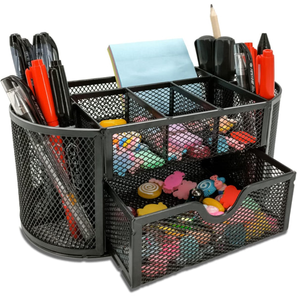 Organizer med låda, organizer och tillbehör med 9 fack för penna organizer , svart