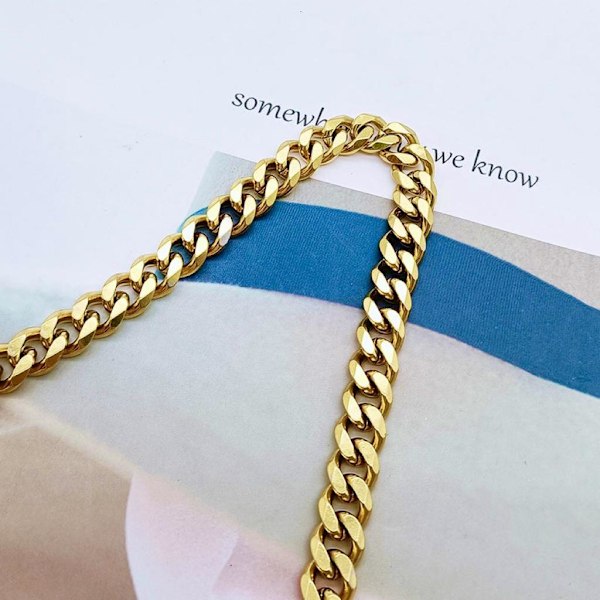 Guldpläterad pansarlänk i rostfritt stål med 18k guld 5mm tjock,50 cm lång
