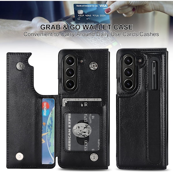 Z Fold 5 Deksel, PU Lær Lommebokdeksel Kompatibel Samsung Galaxy Z Fold 5 Med S Pen Holder, Kortlommer & Stativ White-XF4-