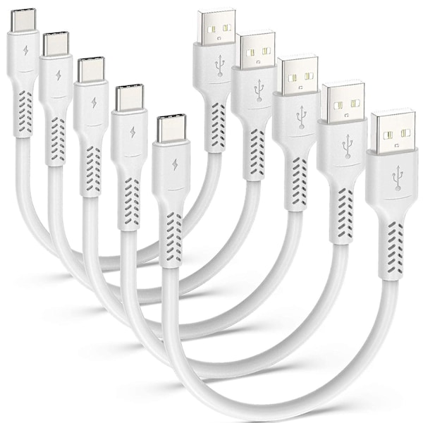 Kort USB C-kabel [20cm/0.2m, 5-pakning], Adilift USB Type C hurtiglader 3a Usb-a til Usb-c-kabel for Samsung Galaxy S10 S9 S8, Huawei P20