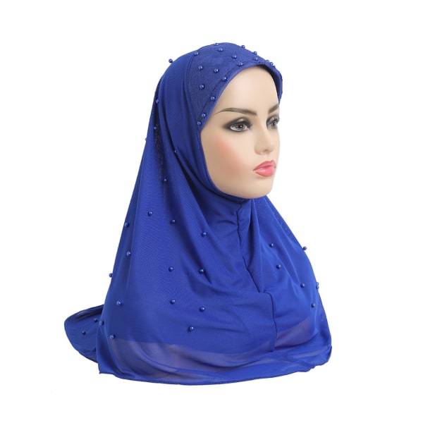 Chiffong Muslim Hijab Double Mesh Beaded Hijab-kunglig blå
