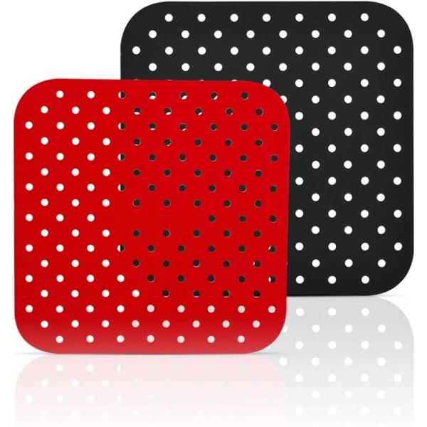Air Fryer Silicon Liner, återanvändbar varmebeständig, BPA-fri perforerede mattor, Air Fryer-tilbehør (8 runder) (7'' fyrkantig), rød