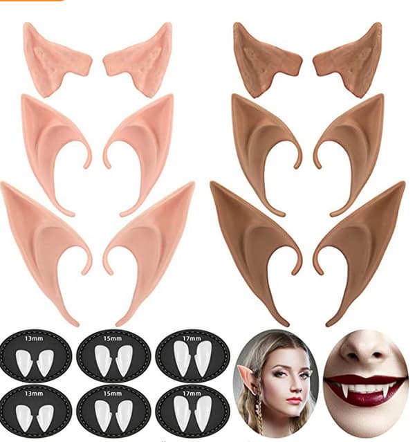 Set med 12 vampyrtänder Huggtänder Älvöron för Cosplay Kostym Access-FF-