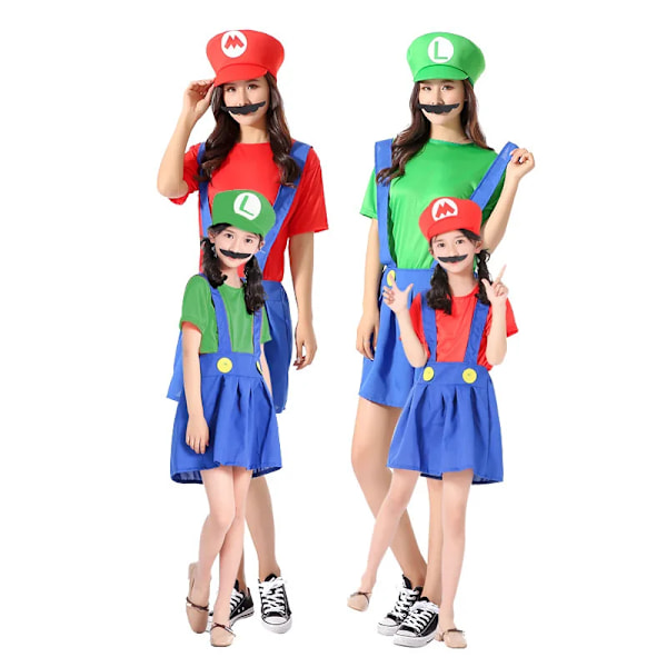 Mub- R583 Lasten Mario-vaatteet Super Mario -asu Halloween Cosplay Anime-asu Vanhemman ja lapsen roolipeliasu Mario aikuiset miehet Vihreä S Mario adult men Green