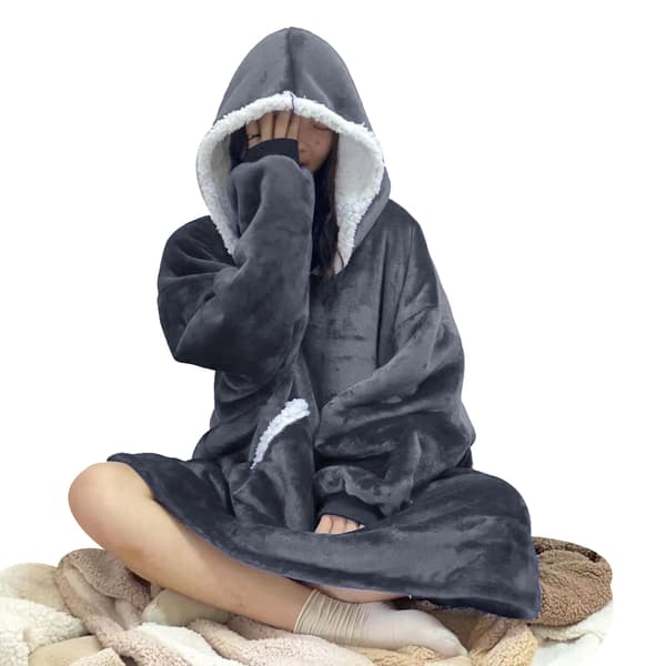 Oversized hettegenserteppe, bærbart hettegenserteppe-FF- grey