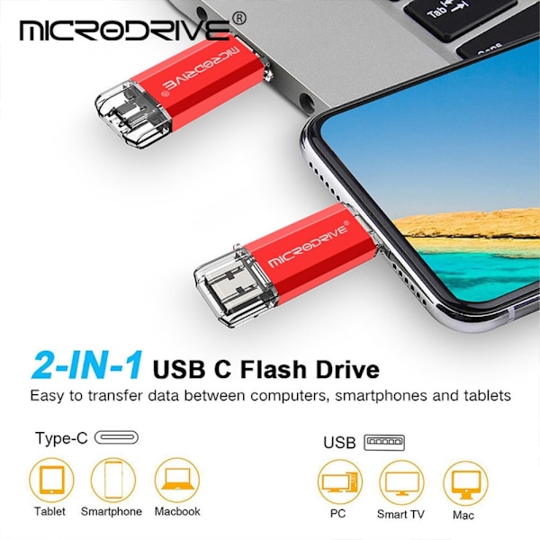MICRODRIVE 128 GB USB-Stik 2i1 USB-A + USB-C Flash Drive gold