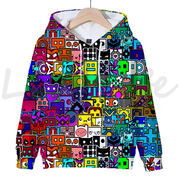 Angry Geometry Dash hettegensere for barn, tegneseriespill-sweatshirts for barn, 3D-print hettegenser, gensere for jenter og gutter, lilla Purple 150