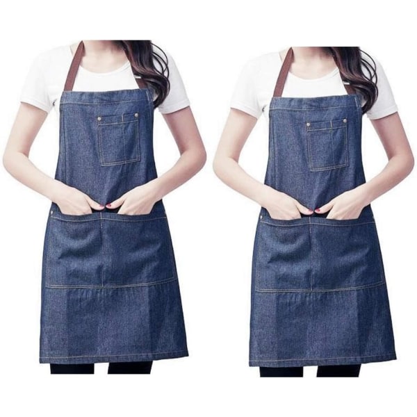x Justerbart køkkenforklæde med store lommer til kvinder mænd til madlavning Grill Cafe Tjener Bartender Kokkeforklæde