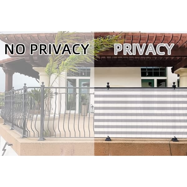 Balcony Privacy Screen Protect Privacy Screen (HDPE) 0,9 x 6 m for utendørs trädgård med balkong, Grå-Vit