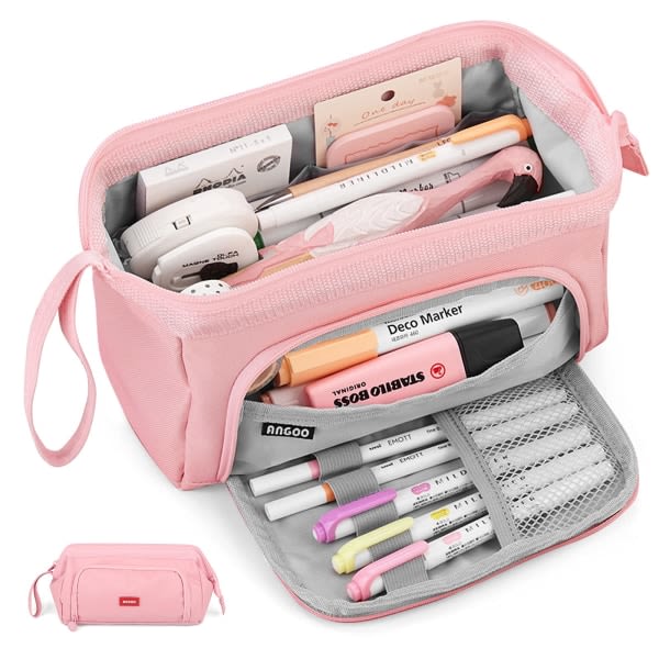 Store pennaler Super stort etui for kvinner Glidelås Glatt etui Etuiholder Skrivesaker Organizer Slitesterk skolepenal Rosa