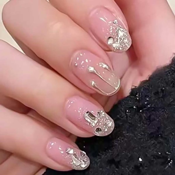 Pink Print Nails Medium False Nails Kistnaglar För Kvinnor Med Butterfly Design Glansiga Naglar