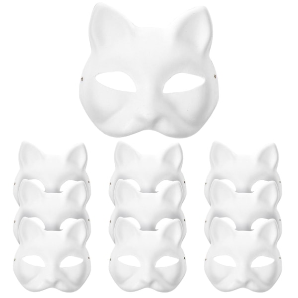 10 stk Maskerade Katt Ansiktsmasker DIY Festmasker Rekvisita Malbare Tomme Masker Fest Cosplay Tilbehør