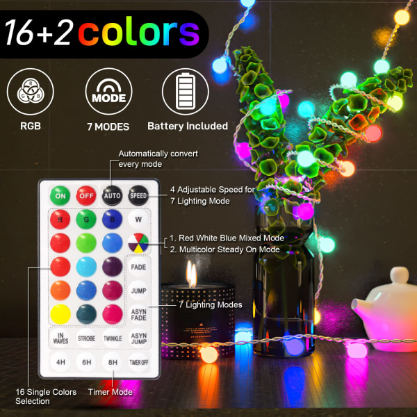 LED String Lights USB kontakt - 16 st farveskiftende 50 st LED
