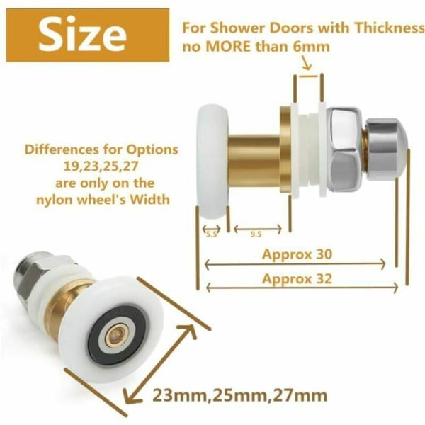 Duschdörrsrulle för duschdörr, skjutrullar, dörrbyteshjul för rulle, 8 delar, 25mm